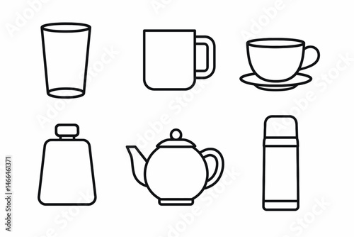 Line icons of drinkware and containers Vector