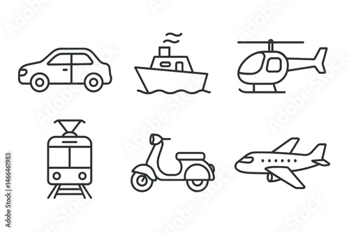 Outline icons of different transport vehicles Vector