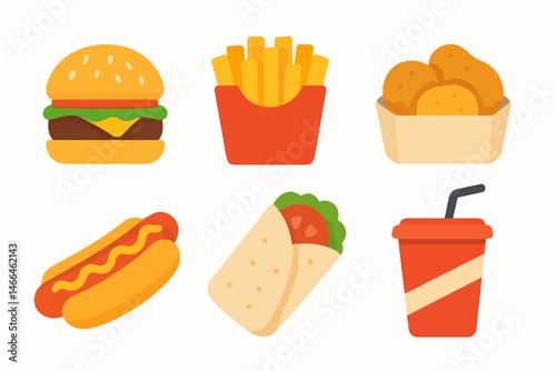 Flat style fast food meal icons set Vector