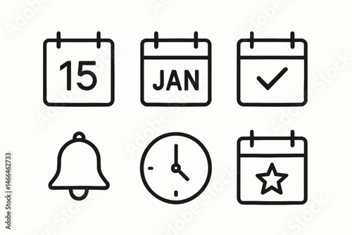 Minimal calendar and time management icon set Vector