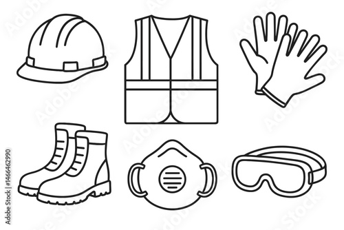 Line icons of essential personal protective equipment Vector