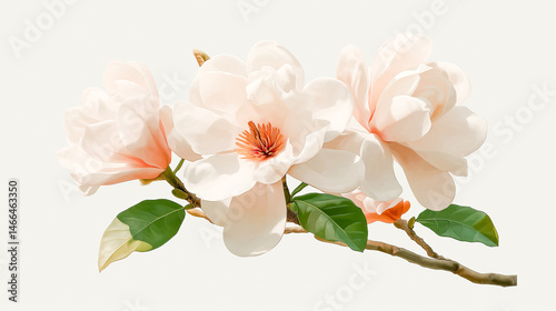 A close-up of delicate pink magnolia flowers in full bloom, showcasing their soft petals and vibrant center. The flowers are set against a light background, emphasizing their natural beauty and elegan