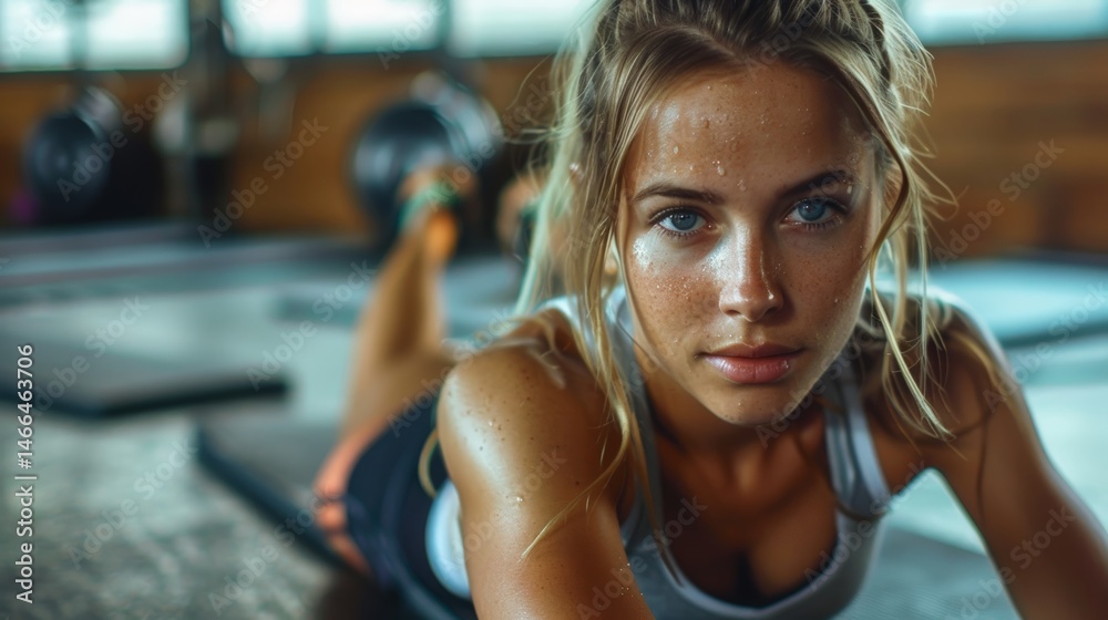 Obraz premium Determined Female Exercising with Focus and Discipline in a Fitness Class Environment