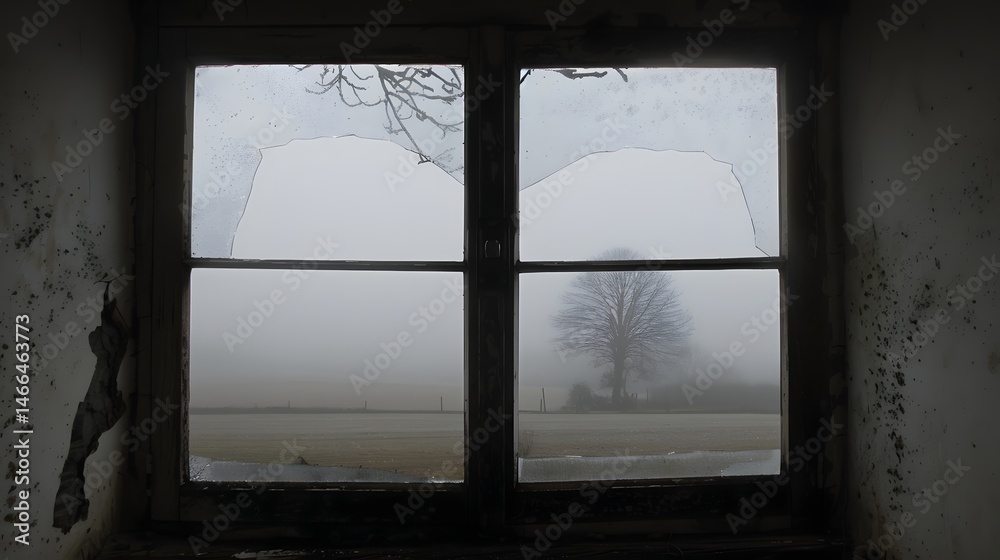 Fototapeta premium Broken Window with Fog