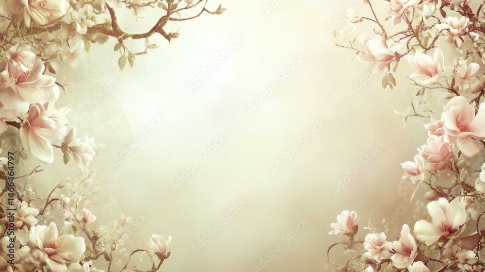 Fototapeta premium A poetic spring scene of blooming magnolia branches filling the frame with soft pink