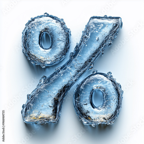 Ice % sign consisting of frozen elements on a white background with a transparent effect.
