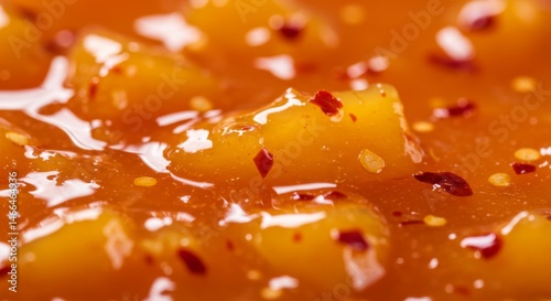 Close-Up of Spicy Mango Chutney with Red Peppers
