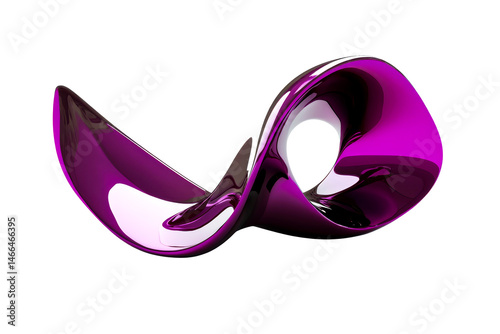 Abstract purple flowing shape, shiny torus form, isolated, cut out transparent