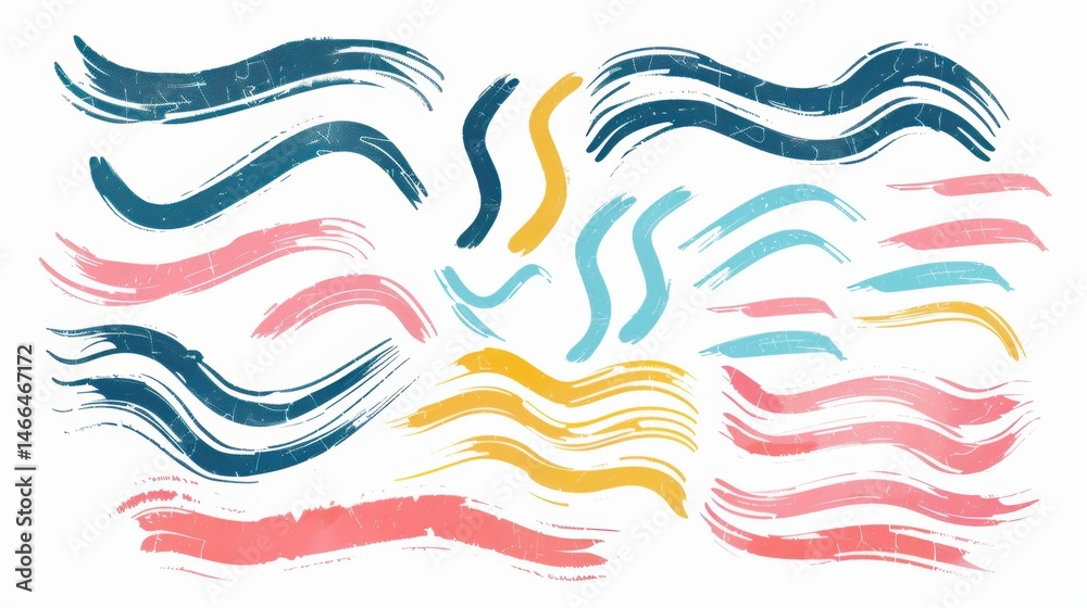 Obraz premium Colorful Bold Curved Lines Collection: Hand-Drawn Grunge Brush Strokes, Scribbles & Swirls on White