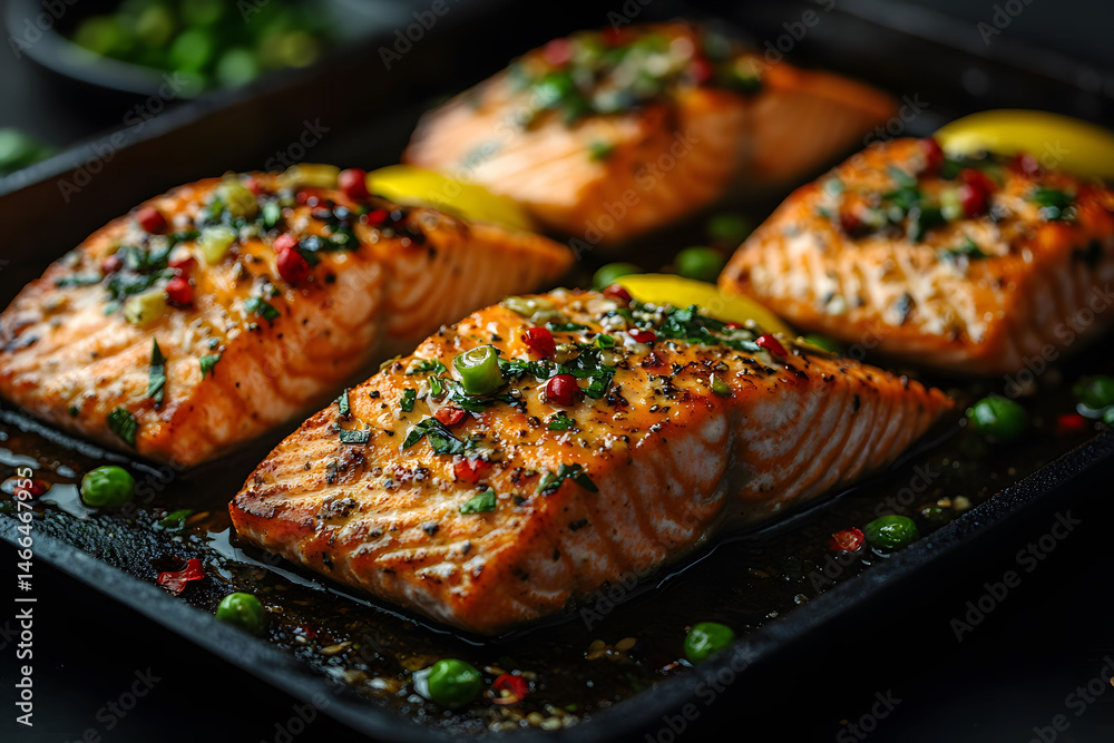 Delicious Grilled Salmon with Herbs and Lemon in a Culinary Presentation