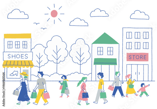 People enjoying shopping in a bustling city_color