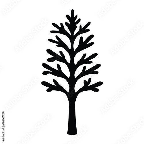 juniper tree vector silhouette icon, black and white illustration of trees.