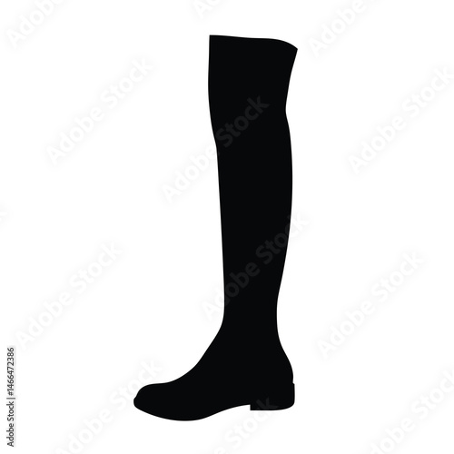 knee high boots vector silhouette icon, black and white illustration of footwear.