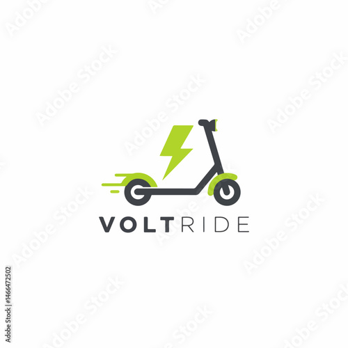 Electric Scooter Logo: A sleek, modern electric scooter design with a vibrant green lightning bolt, suggesting speed, power, and eco-friendly transport