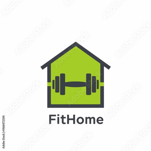 FitHome: Emblematic of fitness sanctuary. Gym-inspired symbol. Fitness goal achieved at home. A symbol for fitness, wellness, and healthy lifestyle, showing a dumbbell within the home.
