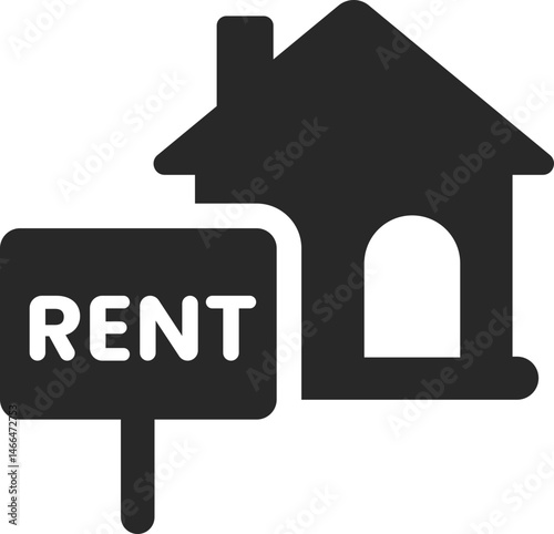 House with rent signboard icon for property leasing, solid icon vector.