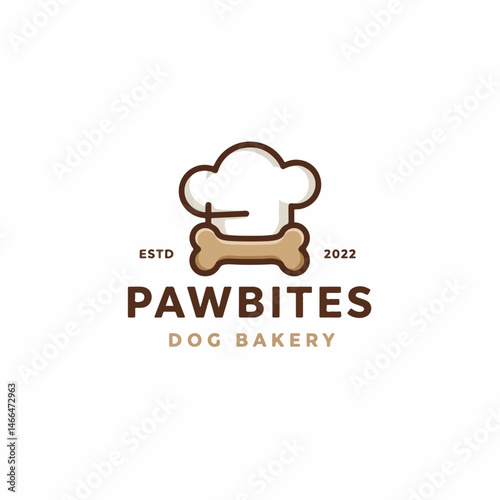 Paw Bites Dog Bakery Logo: A playful and inviting logo for a dog bakery, featuring a stylized chef's hat perched atop a bone, representing delicious and wholesome treats for canine companions.