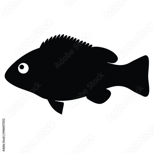 kribensis fish vector silhouette icon, black and white illustration of fish.