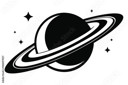 Bold planet artfully encircled by dual gleaming rings floats amidst twinkling stars above