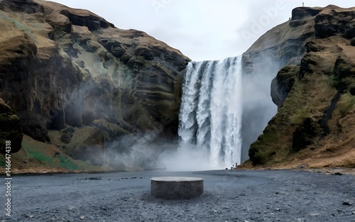 Nature backround for product placement, 3D waterfall landscape mockup backdrop for product and cosmetic presentation, backdrop photo for package or packaging box container