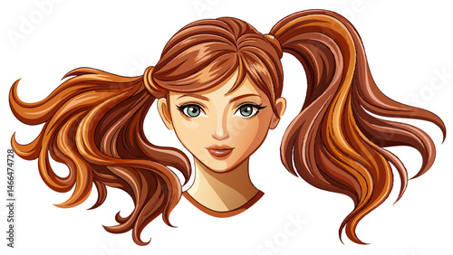 Brown hair isolated on white background. Long wavy ponytail Very beautiful white background