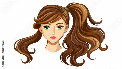 Brown hair isolated on white background. Long wavy ponytail Very beautiful white background