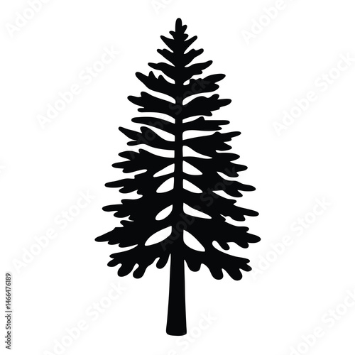 larch tree vector silhouette icon, black and white illustration of trees.