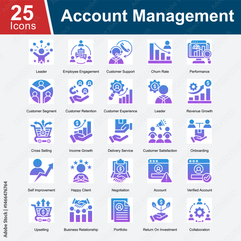 Account Management is a collection of icons representing the key processes involved in managing business accounts, including customer engagement, performance tracking, customer satisfaction, retention Account Management is a collection of icons representing the key processes involved in managing business accounts, including customer engagement, performance tracking, customer satisfaction, retention