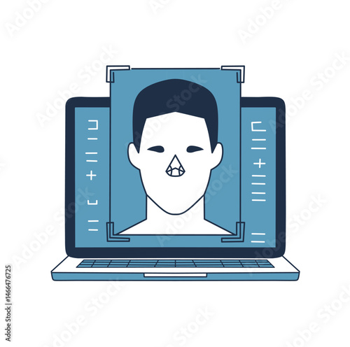Mobile Biometric Security. Smartphone with face scanning interface for access. Clean outline style. Perfect for illustrating secure login. Confident, innovative setting