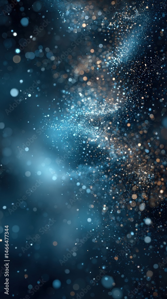 Obraz premium Cosmic Dust Cascade: Immerse yourself in a stunning spectacle of celestial beauty with this breathtaking image, where shimmering particles dance across a canvas of deep blues and celestial gold.