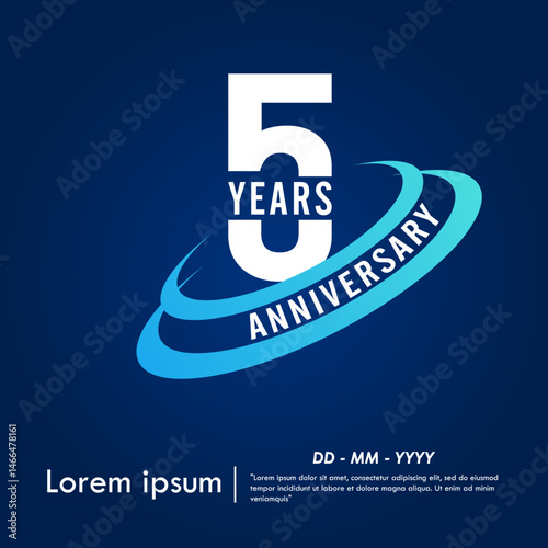 5th years anniversary celebration emblem. elegant anniversary logo isolated with blue oval ring on dark blue background. vector illustration template design for web, flyers, poster, greeting card

