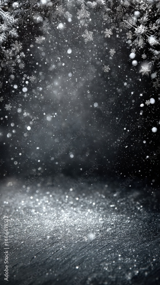 Obraz premium Winter Wonderland: A serene display of falling snowflakes against a deep, mysterious, and evocative background, capturing the magical ambiance of winter and the quiet beauty of the season. 