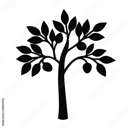 lemon tree vector silhouette icon, black and white illustration of trees.
