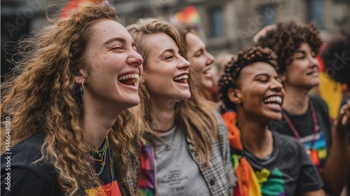 Young activists smiling and celebrating at pride parade