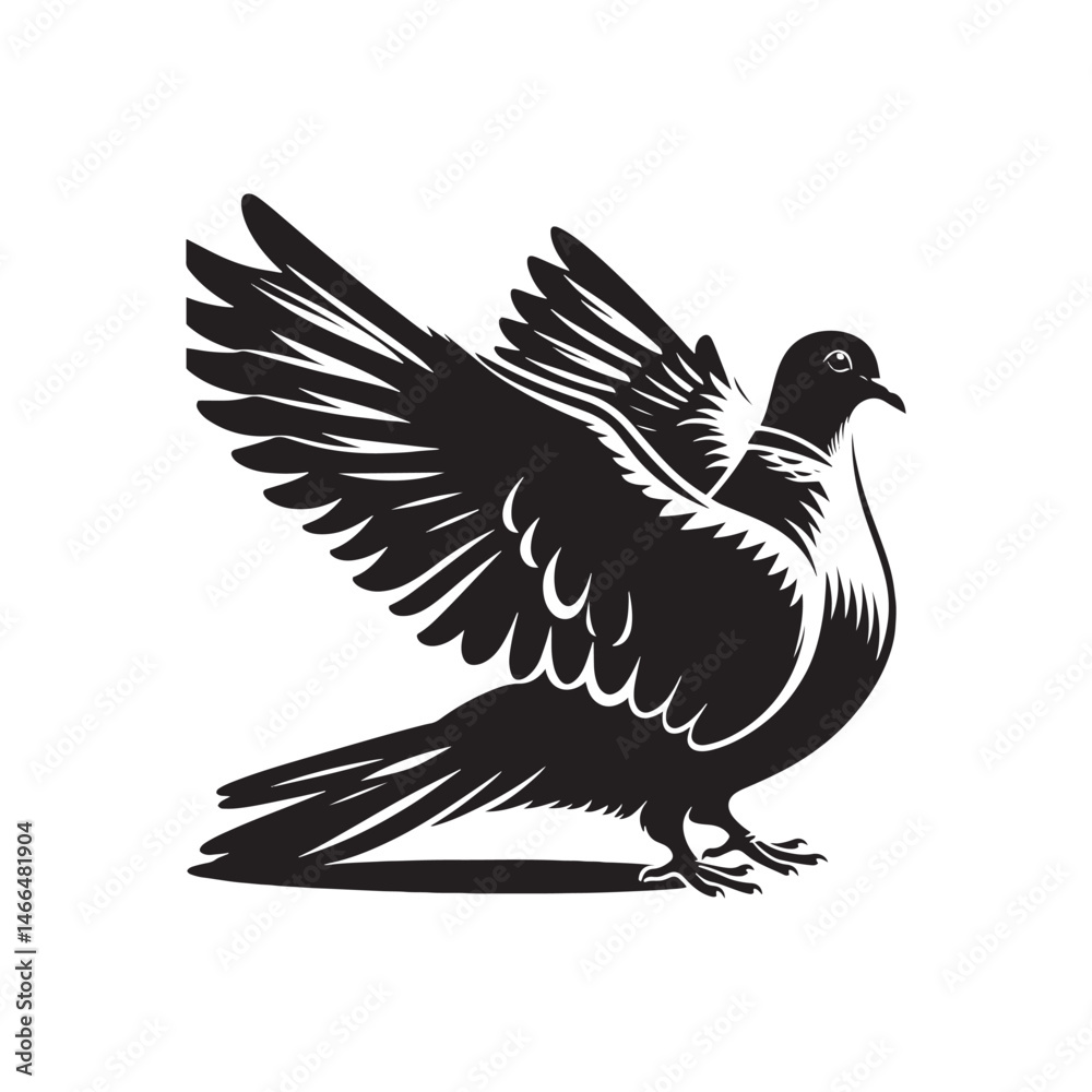 Obraz premium Graceful Eurasian Collared Dove Bird Vector Silhouette – Elegant Flight, Peaceful Perch, and Timeless Symbol of Tranquility in Minimalist Art - Illustration of Collared Dove Bird.