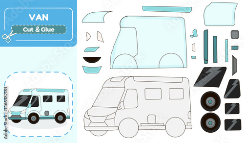Van Truck Paper Model Puzzle Cut and Glue Activity for Kids