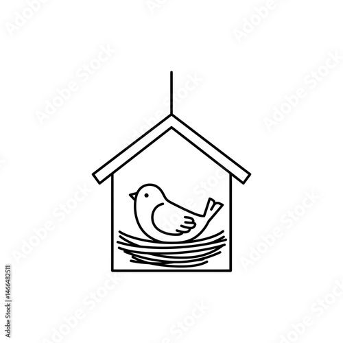 Bird Nesting Inside Cozy Hanging Home for Shelter and Comfort