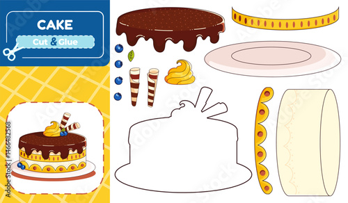 Cake Paper Model Puzzle Cut and Glue Activity for Kids