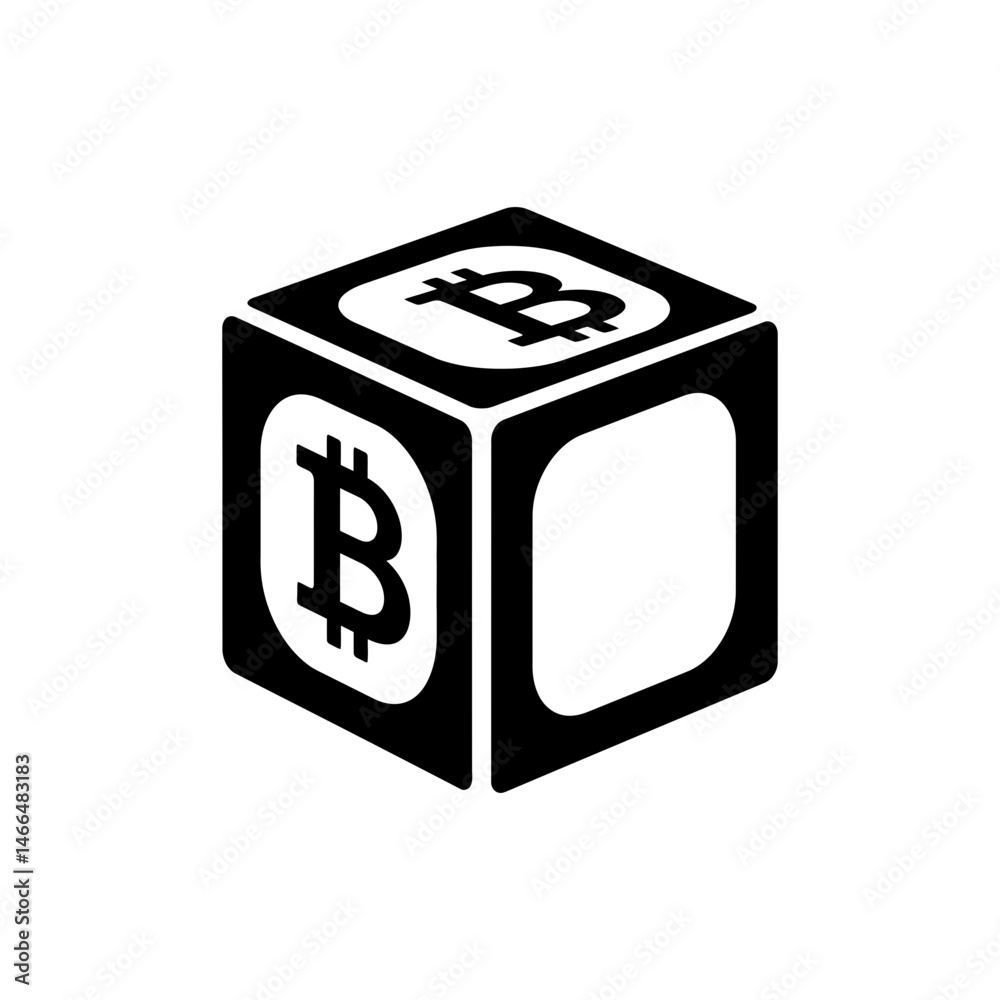 Bitcoin on 3D Cube Face, Cryptocurrency Technology Symbol Bitcoin on 3D Cube Face, Cryptocurrency Technology Symbol