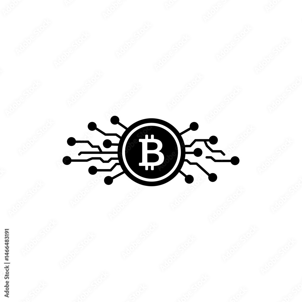 Fototapeta premium Bitcoin on AI Neural Net Map, Cryptocurrency and AI Integration