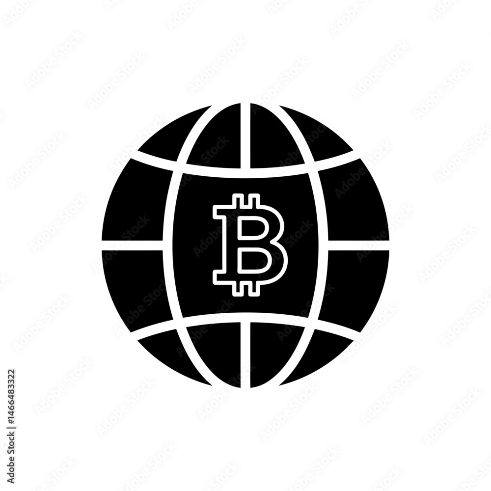 Bitcoin on World Globe Representing Global Cryptocurrency Reach Bitcoin on World Globe Representing Global Cryptocurrency Reach