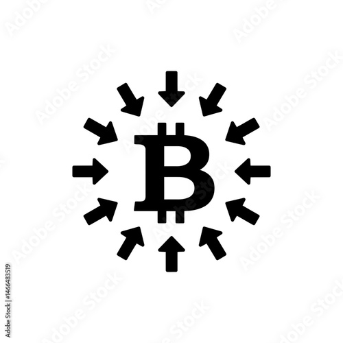 Bitcoin with Multiple Arrows Outward for Cryptocurrency Expansion