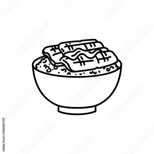 Bowl of Unagi Don with Grilled Eel Over Rice and Sauce Drizzle - Japanese Meal