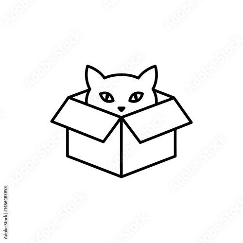Cat Hiding in a Cardboard Box with Eyes Peeking Out - Minimal Icon