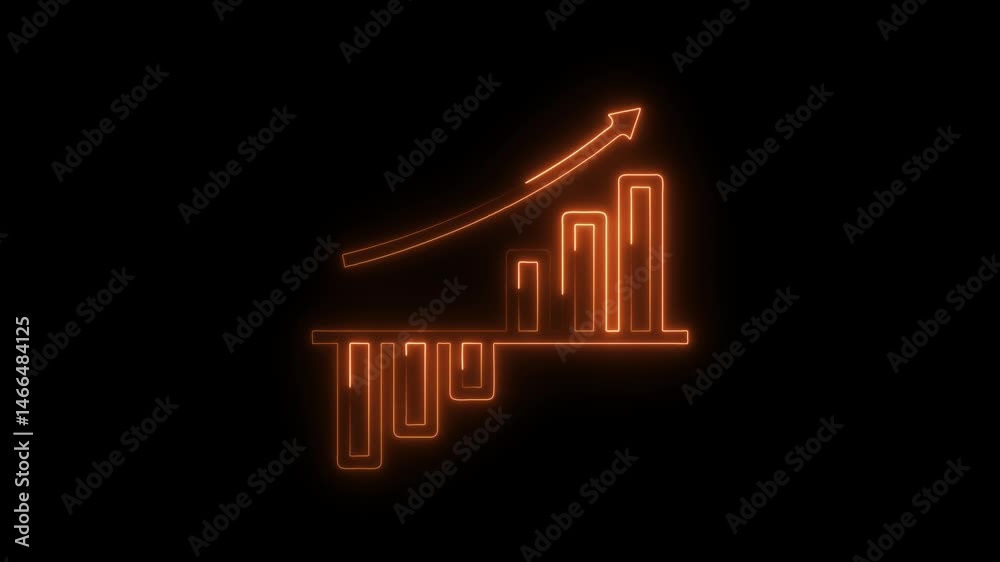 Glowing orange bar graph with arrow ascending on a dark background