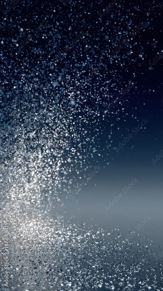 Obraz premium Water Droplets in Motion: A captivating abstract composition featuring a mesmerizing cascade of water droplets suspended in mid-air against a dark blue background, evoking a sense of motion, energy.