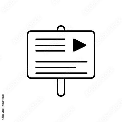 Directory board with arrow and text lines icon, signage navigation symbol, informational display vector, directional guide graphic, wayfinding board design, public info sign, stock illustration