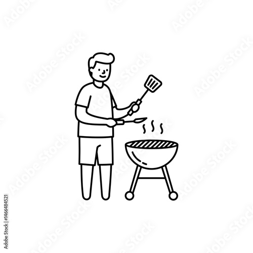 Dad Grilling with Spatula at Family BBQ Showing Fun Outdoor Cooking