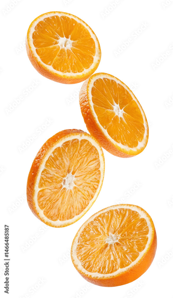orange slice flying on white background orange slice flying on white background