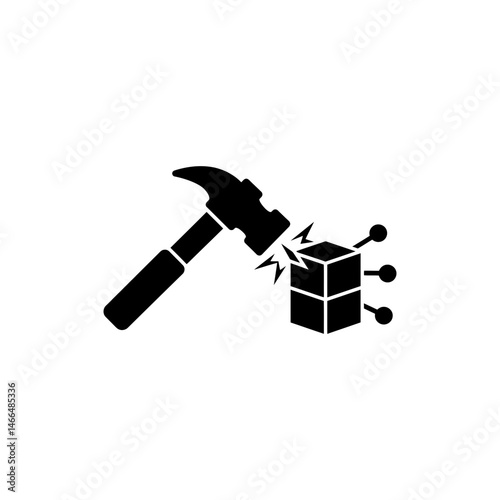 Hammer Striking a Blockchain Block in Digital Technology